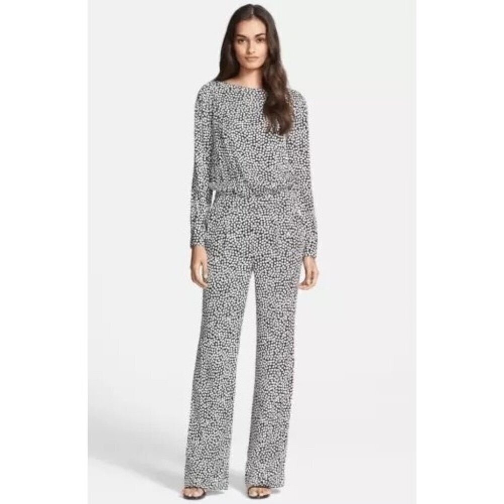 DIANE von FURSTENBERG ROSE HEART CYNTHIA BLACK &‎ WHITE SILK JUMPSUIT sz 8 NWT